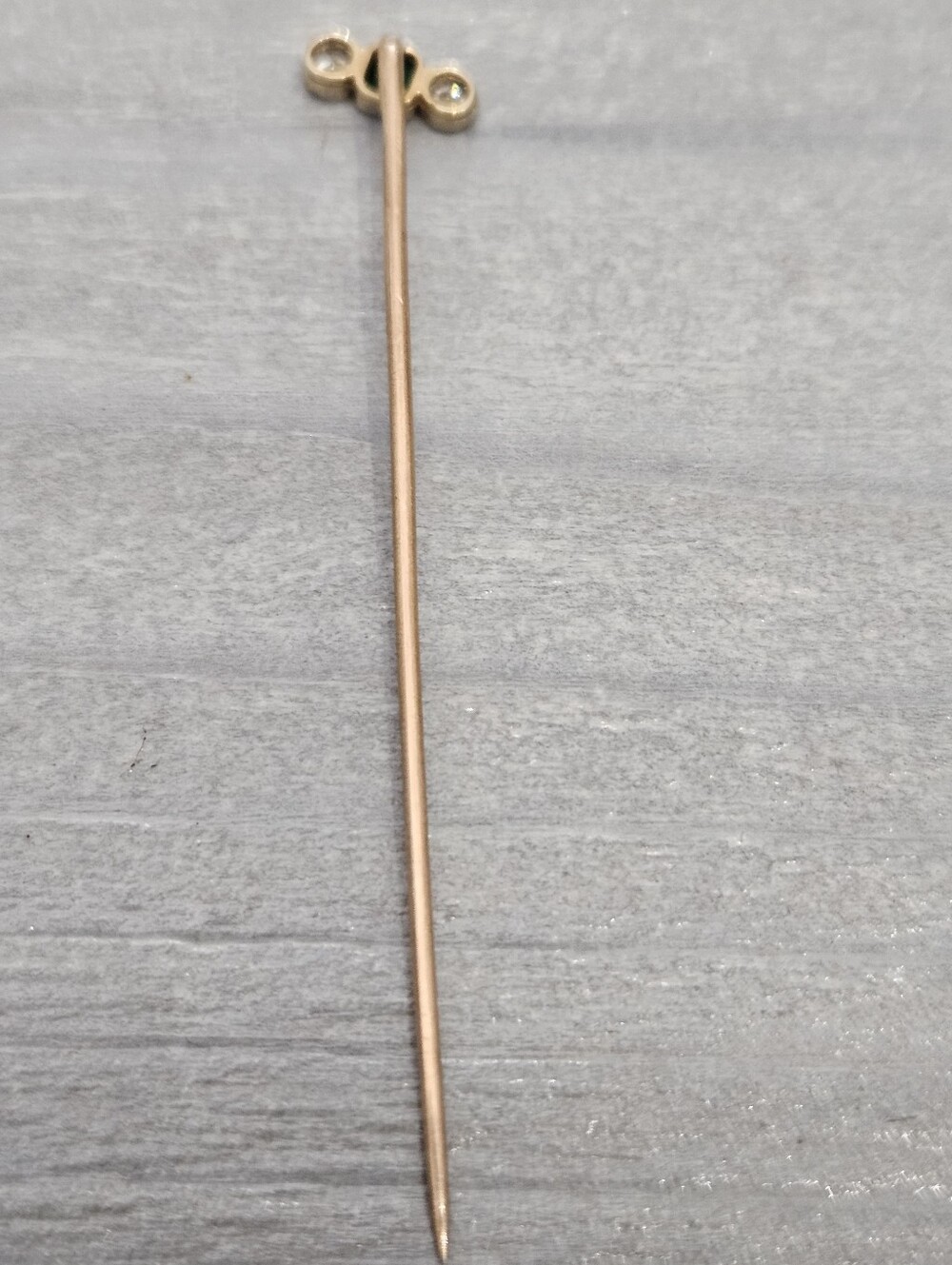 Antique 14k Diamond And Emarald Stickpin - Picture 8 of 9